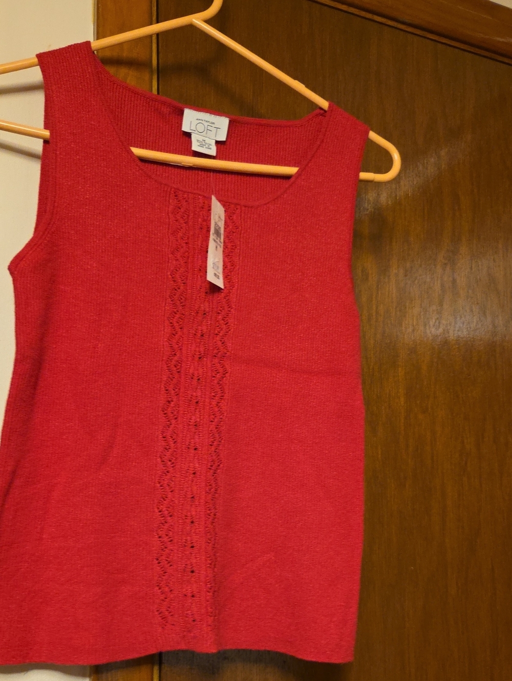 LOFT Red Knit Lace-Panel Sleeveless Tank